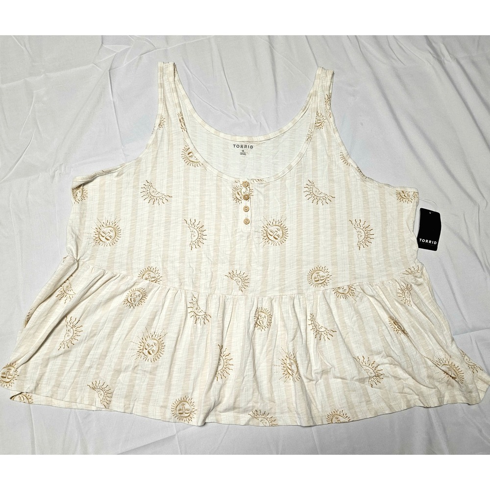 Torrid Babydoll Tank Top Womens 3X Cream Rising Sol Sun Moon Henley 43905363